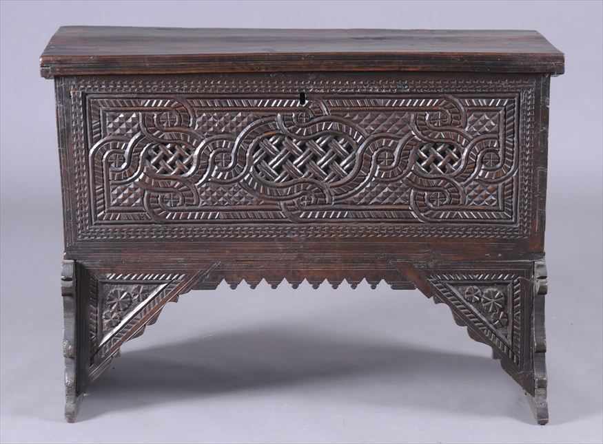 Appraisal: CONTINENTAL CARVED WALNUT CASSONE POSSIBLY SPANISH The hinged top above