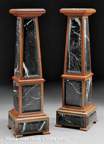 Appraisal: A Pair of Neoclassical-Style Fruitwood Pedestals of tapering form inlaid