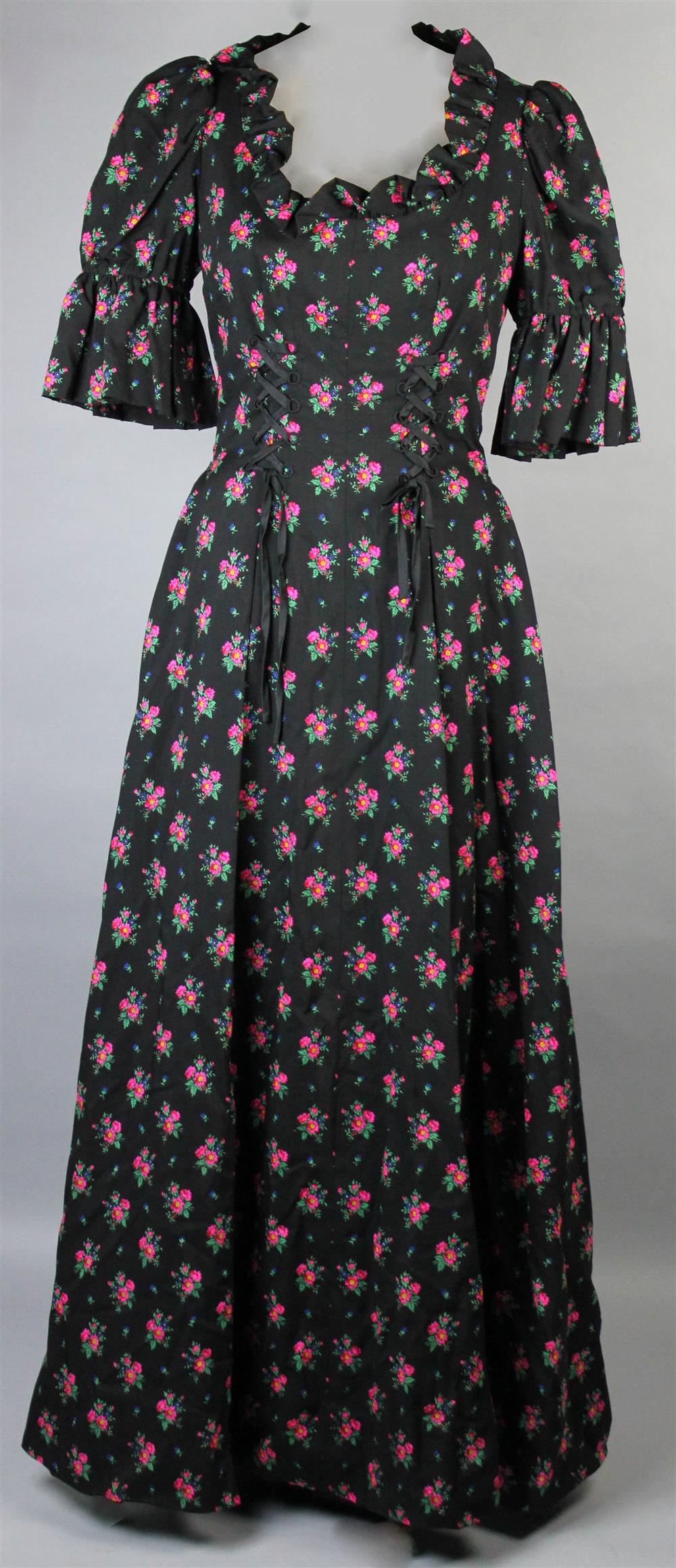 Appraisal: LERON BLACK FLORAL DRESS LERON FULL LENGTH BLACK SKIRT AND