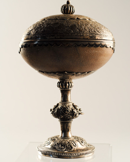 Appraisal: A th C Sterling Mounted Ostrich Egg the lid with