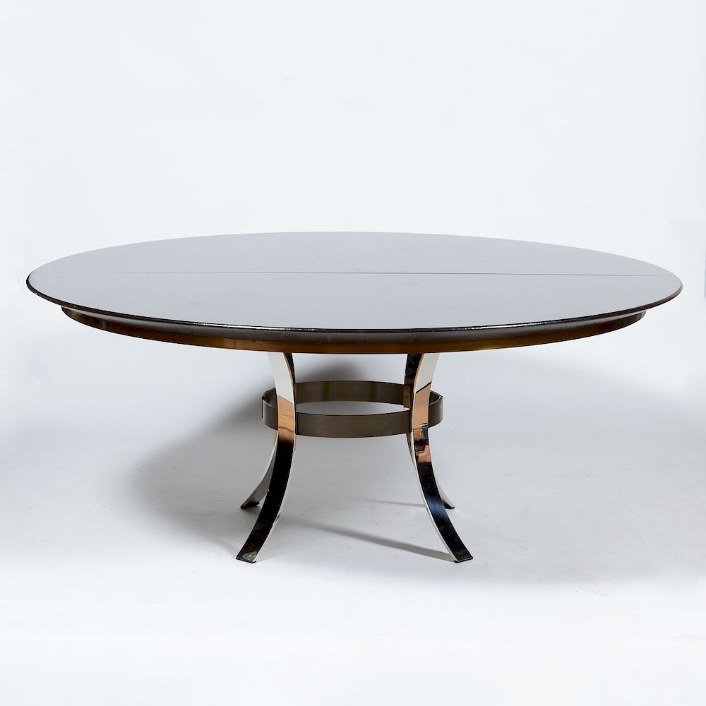 Appraisal: Circular Painted Linen and Chrome Extension Dining Table in the