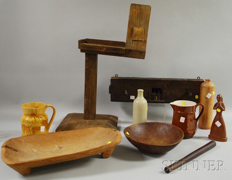 Appraisal: Group of Pottery and Country Wooden Items including two stoneware