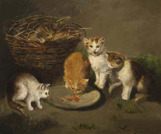 Appraisal: American School th century Kittens oil on canvas signed illegibly