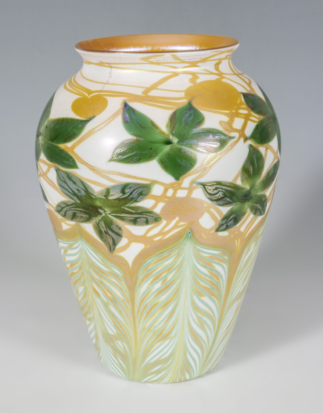 Appraisal: MONUMENTAL SIGNED QUEZAL PULLED FEATHER VASE In unfortunate condition with