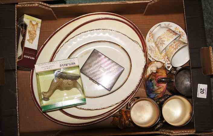 Appraisal: A collection of Pottery to include Plates Silver Plated Tankards