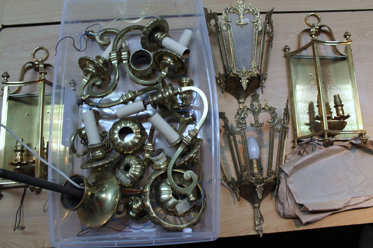 Appraisal: Various thC gilt metal wall sconces to include a pair