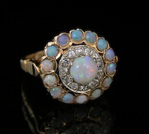 Appraisal: A Ladies' Gold Opal Diamond Ring k yellow gold ring