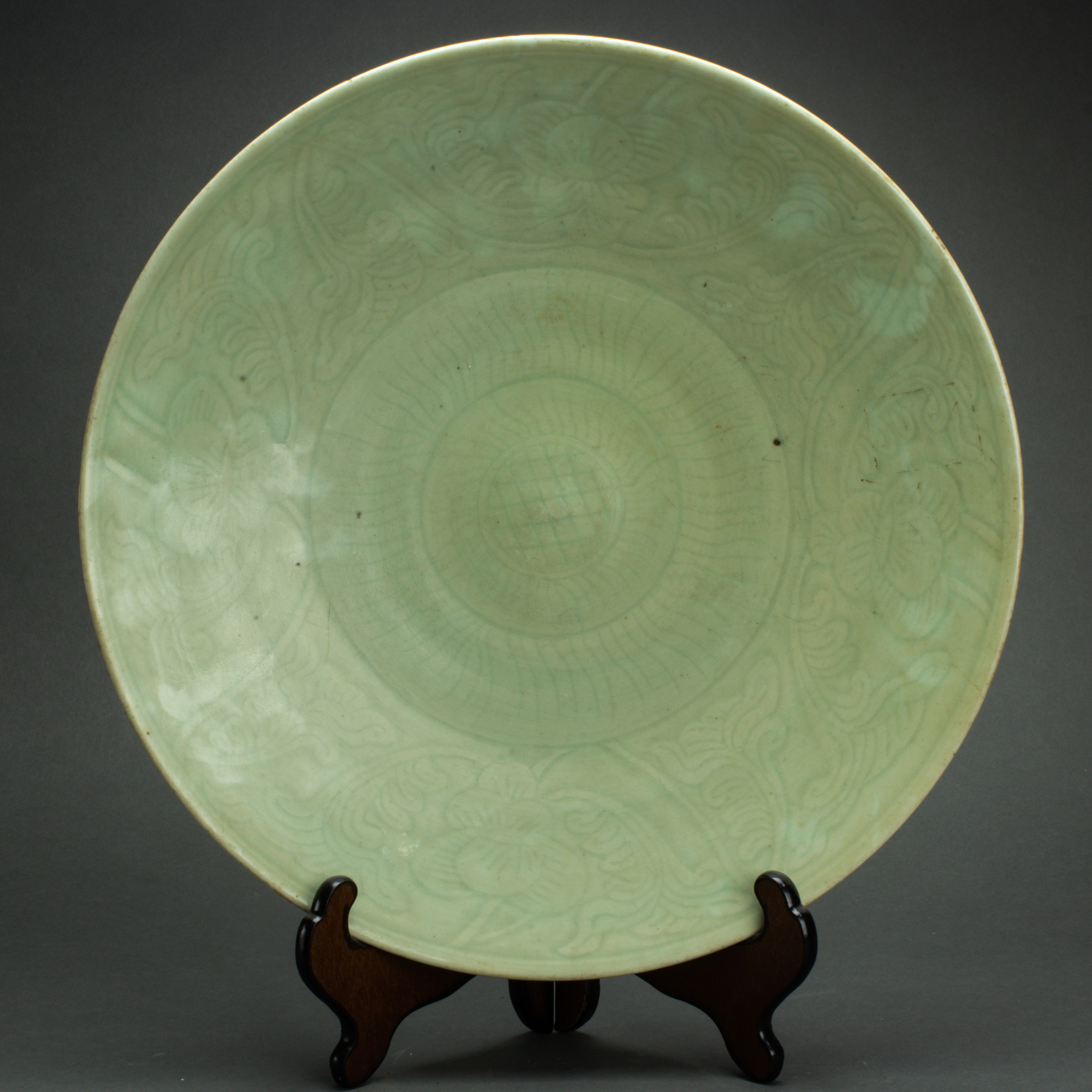 Appraisal: CHINESE CELADON GLAZE CHARGER Chinese celadon glaze charger dia