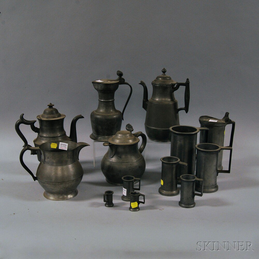 Appraisal: Thirteen Pieces of Pewter including a J Danforth coffeepot and