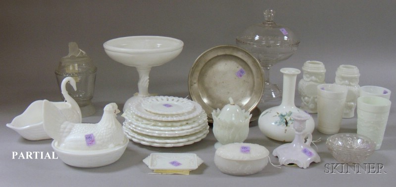 Appraisal: Lot of Assorted Colorless and Milk Glass Items and Two