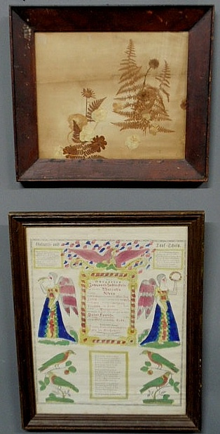 Appraisal: Tauffschein dated printed and hand-colored x and a framed arrangement