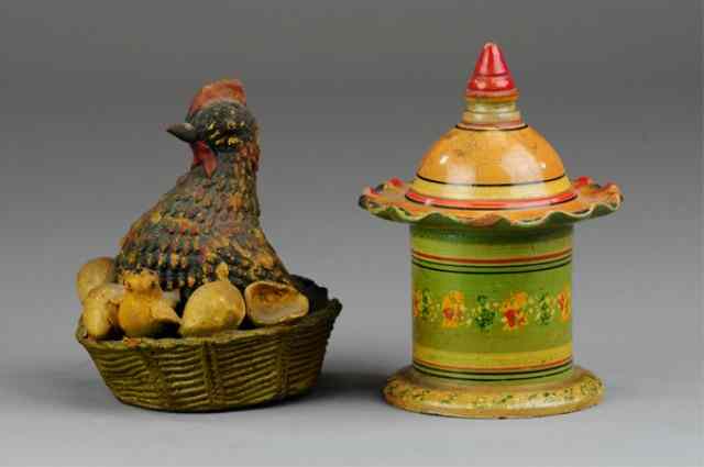 Appraisal: LOT OF TWO POTTERY STILL BANKS Includes hen on nest