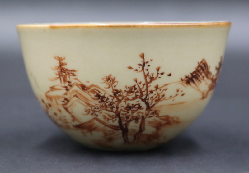 Appraisal: Chinese Cafe au Lait Landscape Cup Chinese cafe-au-lait enamel decorated