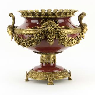 Appraisal: Louis XVI Style Gilt Bronze and Rouge Porcelain Pedestal Bowl