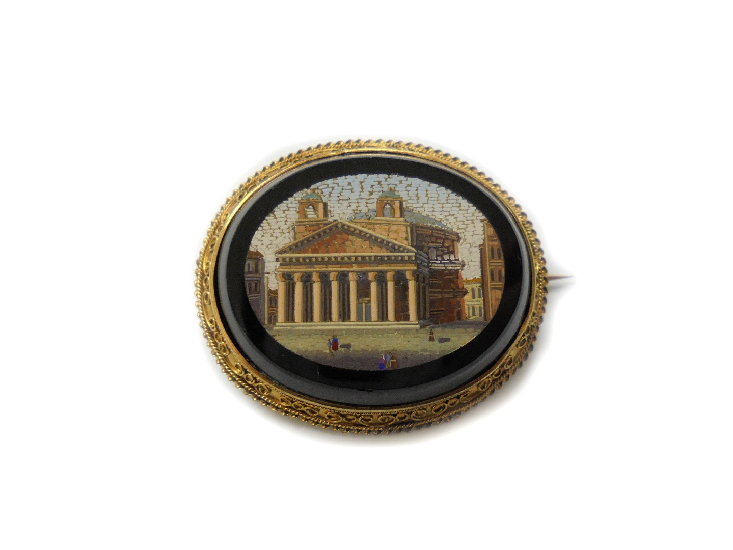 Appraisal: A Victorian gold and micromosaic brooch depicting a Neo-Classical building