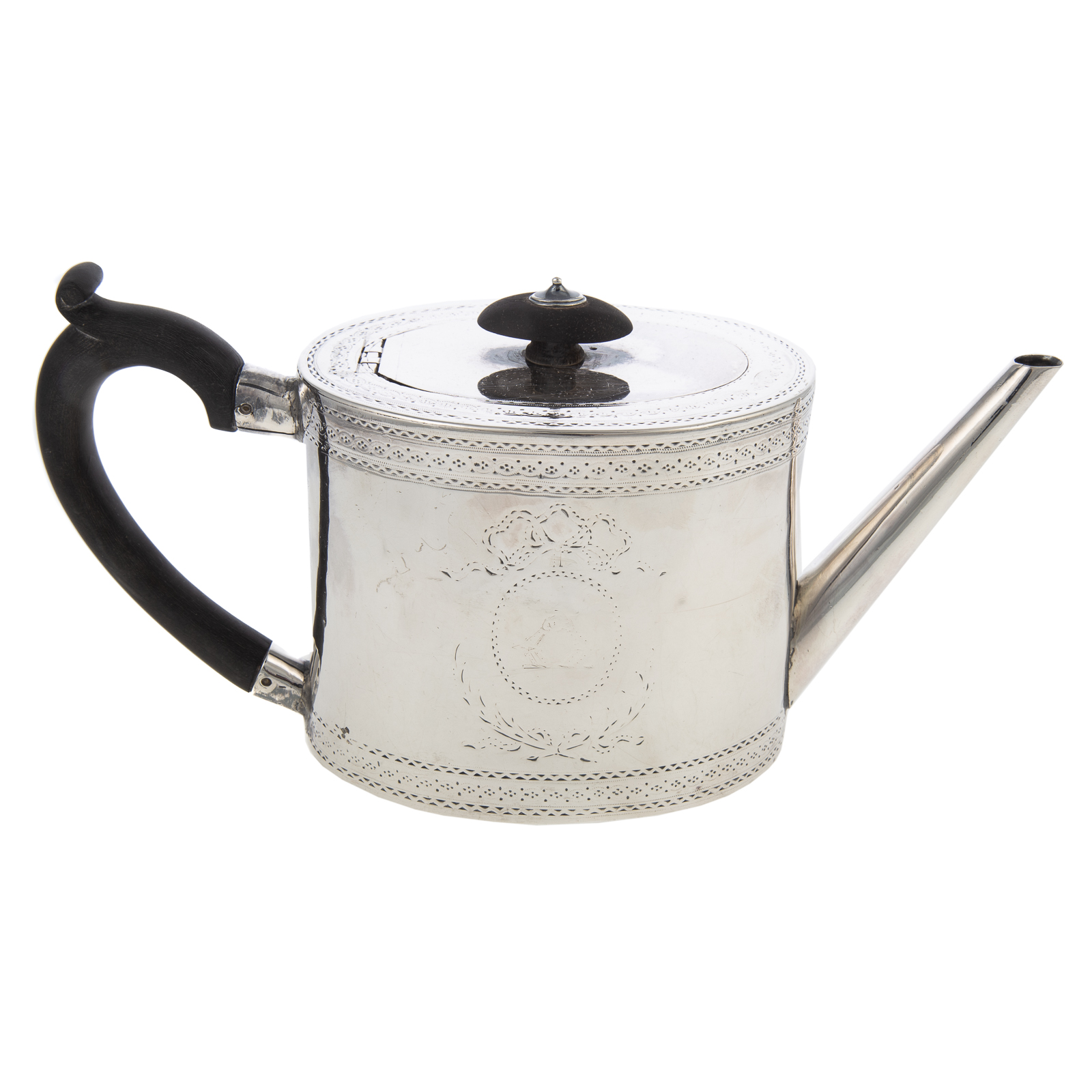 Appraisal: GEORGE III SILVER ARMORIAL TEAPOT HM London oval form the