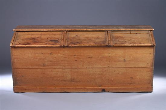 Appraisal: AMERICAN PINE GRAIN BIN th century Plank top above three