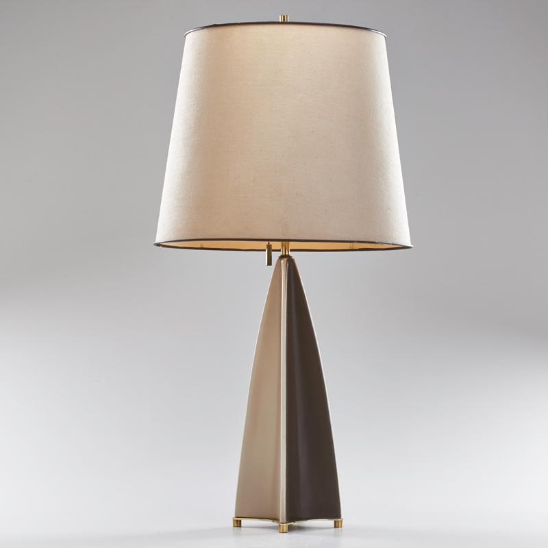 Appraisal: GERALD THURSTON LIGHTOLIER Glazed ceramic geometric table lamp with original