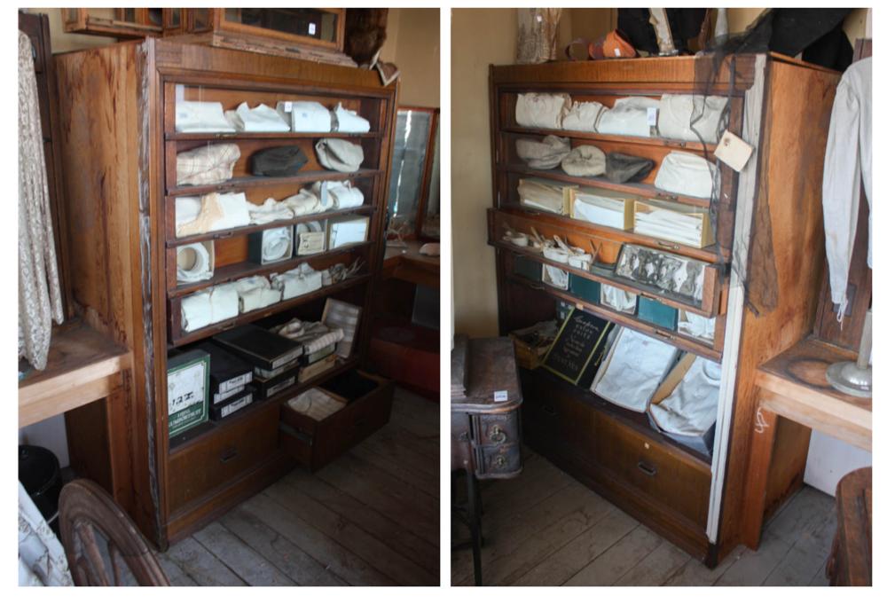 Appraisal: PAIR OF ANTIQUE MAHOGANY STORE DISPLAY CASES WITH CONTENTS each