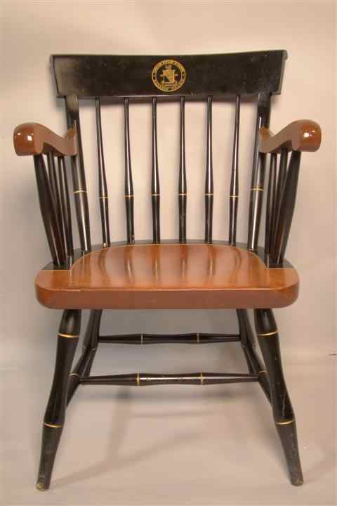 Appraisal: DIRECTOR'S CHAIR WITH EMERSON COLLEGE LOGO Windsor style having cherry