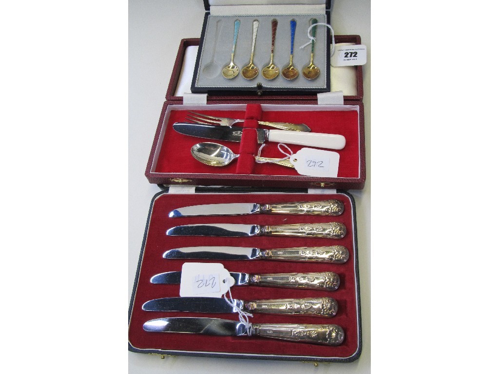 Appraisal: Lot comprising part set Danish silver and enamel spoons a