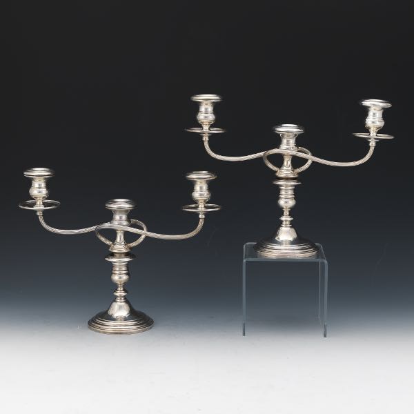 Appraisal: GORHAM PAIR OF STERLING SILVER THREE-LIGHT CANDELABRA x x Of