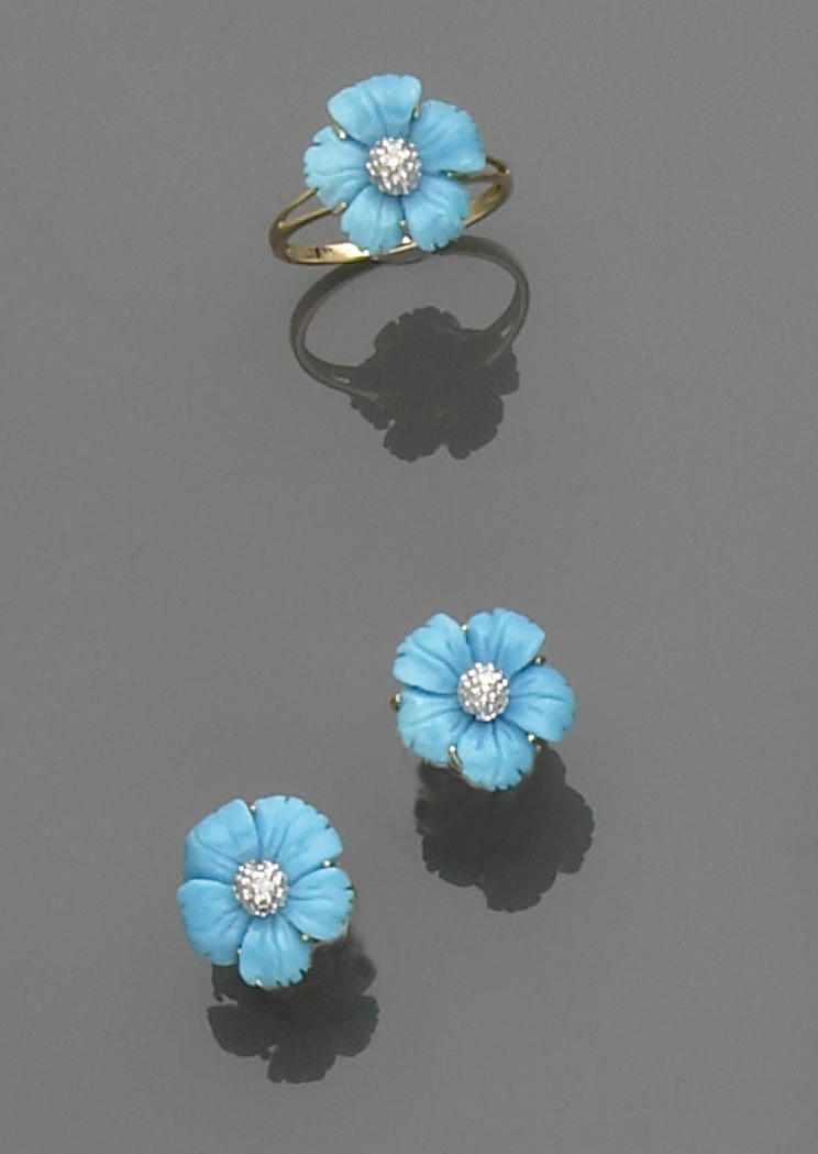 Appraisal: Suite of Turquoise Jewelry Consisting of a pair of earstuds