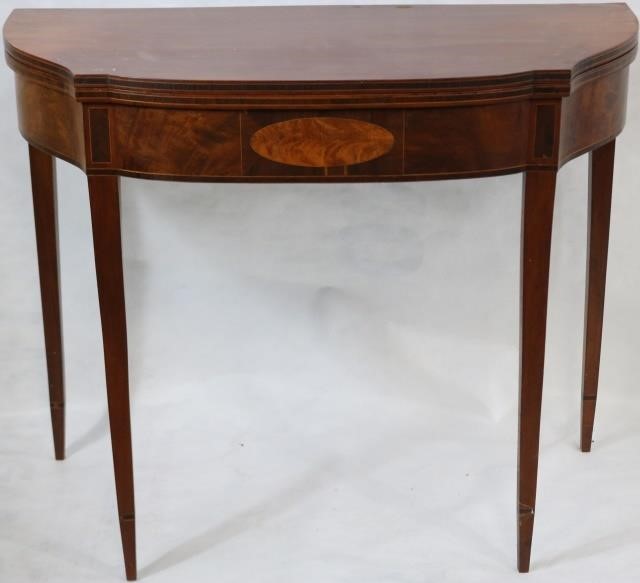 Appraisal: AMERICAN FEDERAL PERIOD HEPPLEWHITE NEW ENGLANDCHERRY WOOD CARD TABLE SATINWOOD