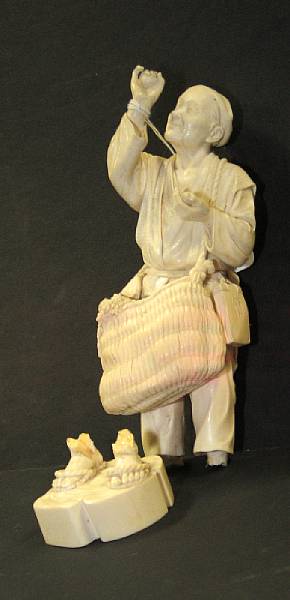 Appraisal: An carved ivory okimono of an egg tester Meiji Period