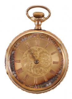 Appraisal: Antique Longines Pocket Watch elaborate dial and bezel decorated with