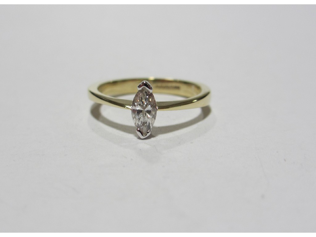 Appraisal: Nine carat gold marquise diamond solitaire ring point diamond This