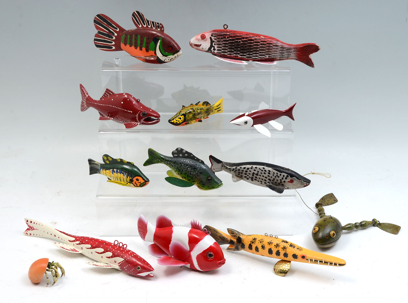 Appraisal: THIRTEEN PIECE FISH DECOY LOT To Include Red White and