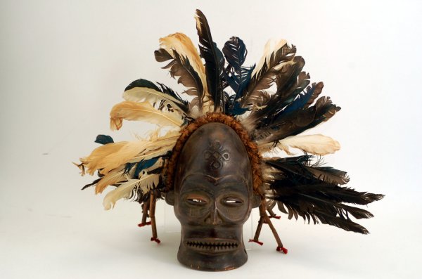 Appraisal: Tchokwe Cihongo wood mask having typical horizontal beard large globular