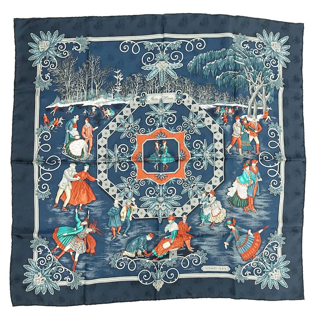 Appraisal: Hermes Joies d'Hiver Jacquard Silk Scarf Hermes Joies d'Hiver Jacquard