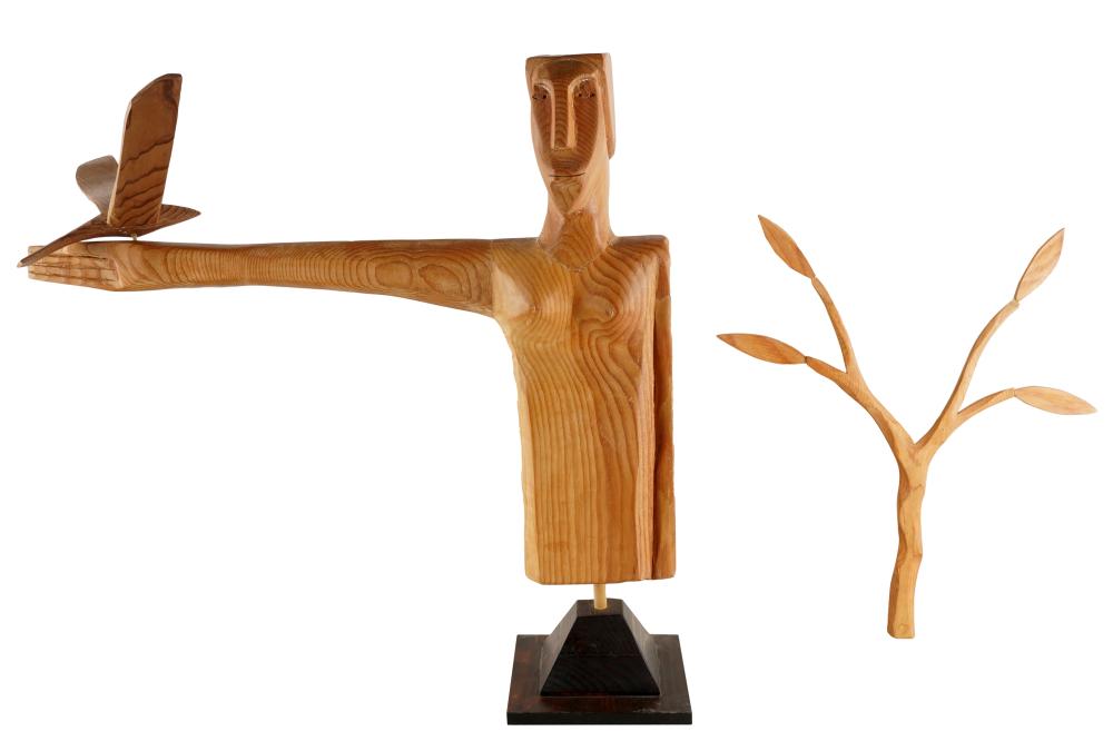 Appraisal: WOOD FIGURE OF A MAN WITH BIRDwith removable bird and