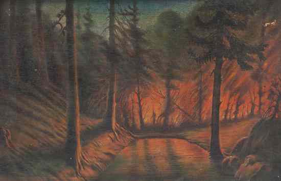 Appraisal: Artist Unknown th th century A Forest Fire oil on