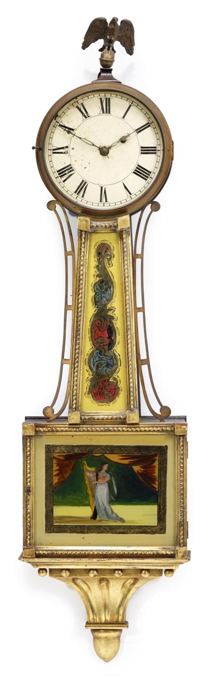 Appraisal: Classical giltwood eglomise banjo clock circa