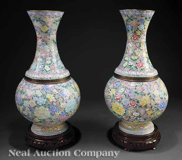 Appraisal: A Pair of Monumental Chinese Canton Enamel Vases each baluster