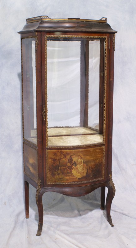 Appraisal: Vernis Martin Style French Curio Cabinet flat canted sides serpentine