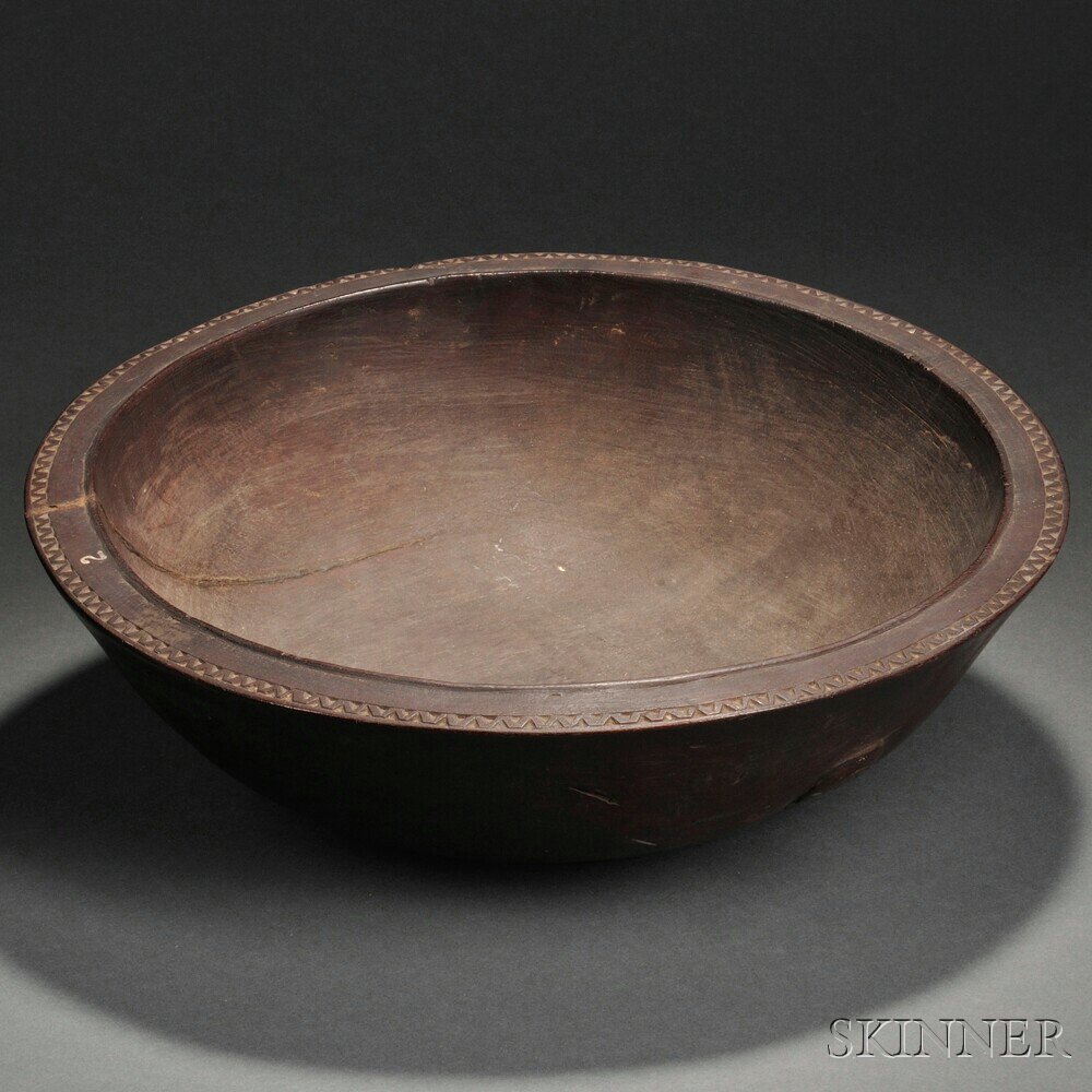 Appraisal: Trobriand Islands Carved Wood Bowl with two concentric relief-carved circles