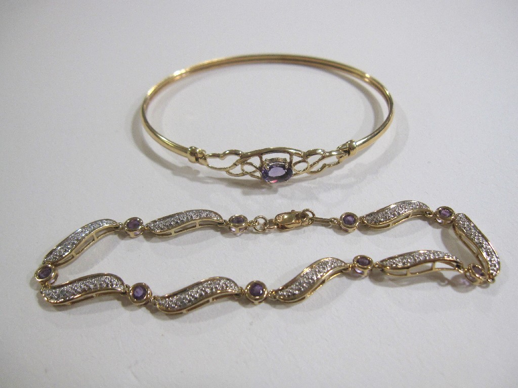 Appraisal: Lot comprising ct gold amethyst and diamond set bracelet and