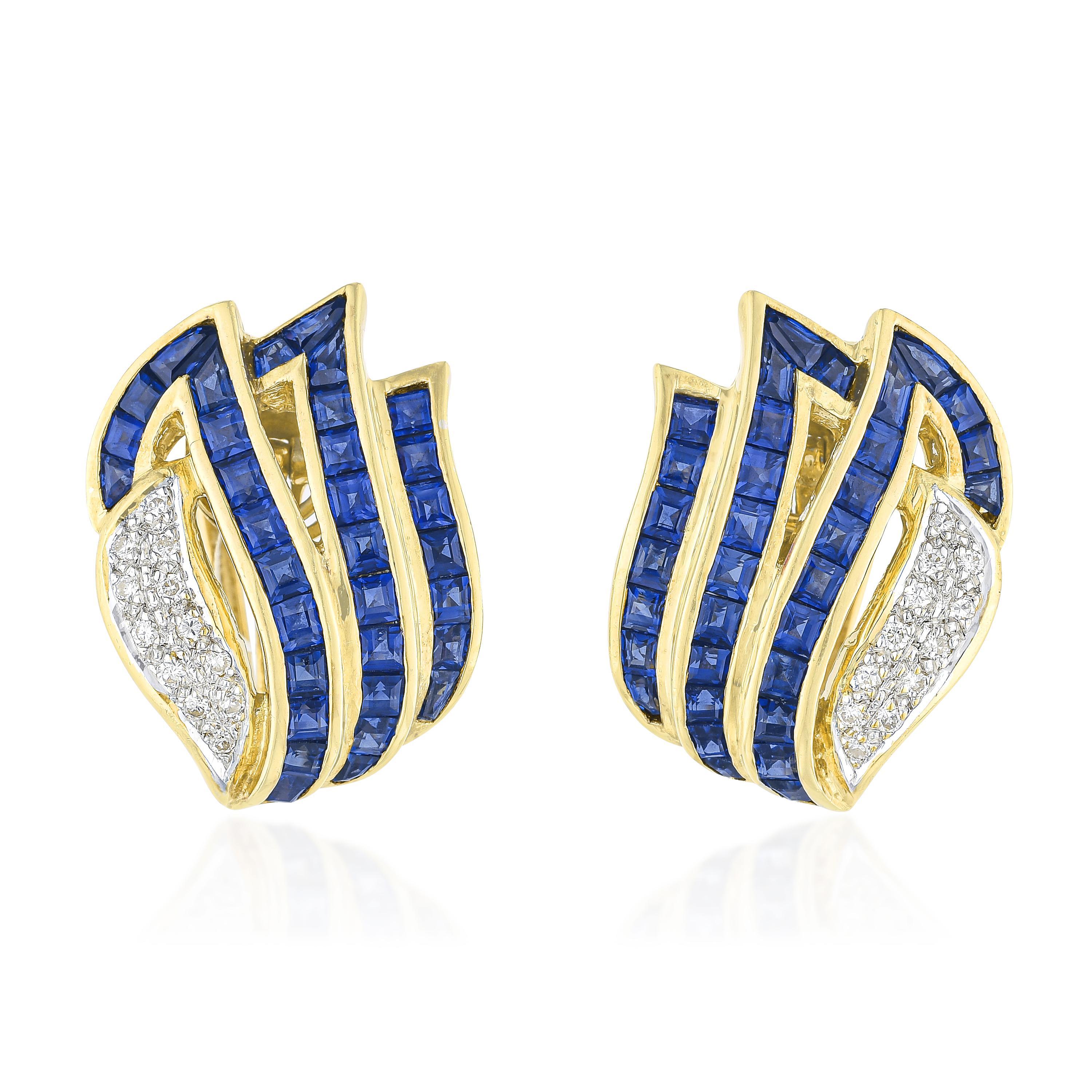 Appraisal: SAPPHIRE AND DIAMOND EARRINGS METAL K yellow gold GEMSTONE S