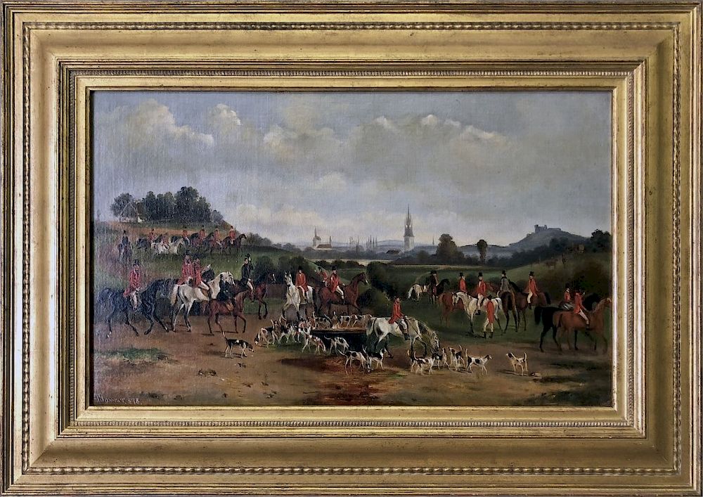 Appraisal: T Gassner Oil on Canvas of a Fox Hunt T