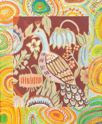 Appraisal: Lillian Delevoryas American - Exotic bird within a stylised border