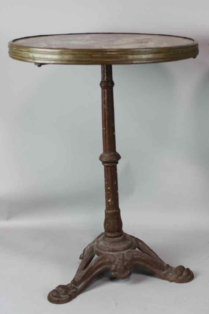 Appraisal: CONTINENTAL CAST IRON MARBLE TOP BISTRO TABLE late th century