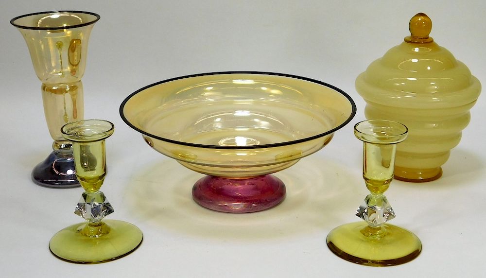 Appraisal: Amber Color Bohemian Art Glass Table Accessories Bohemia th Century