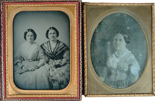 Appraisal: TWO PLATE IMAGES OF WOMEN Leather and wood case with