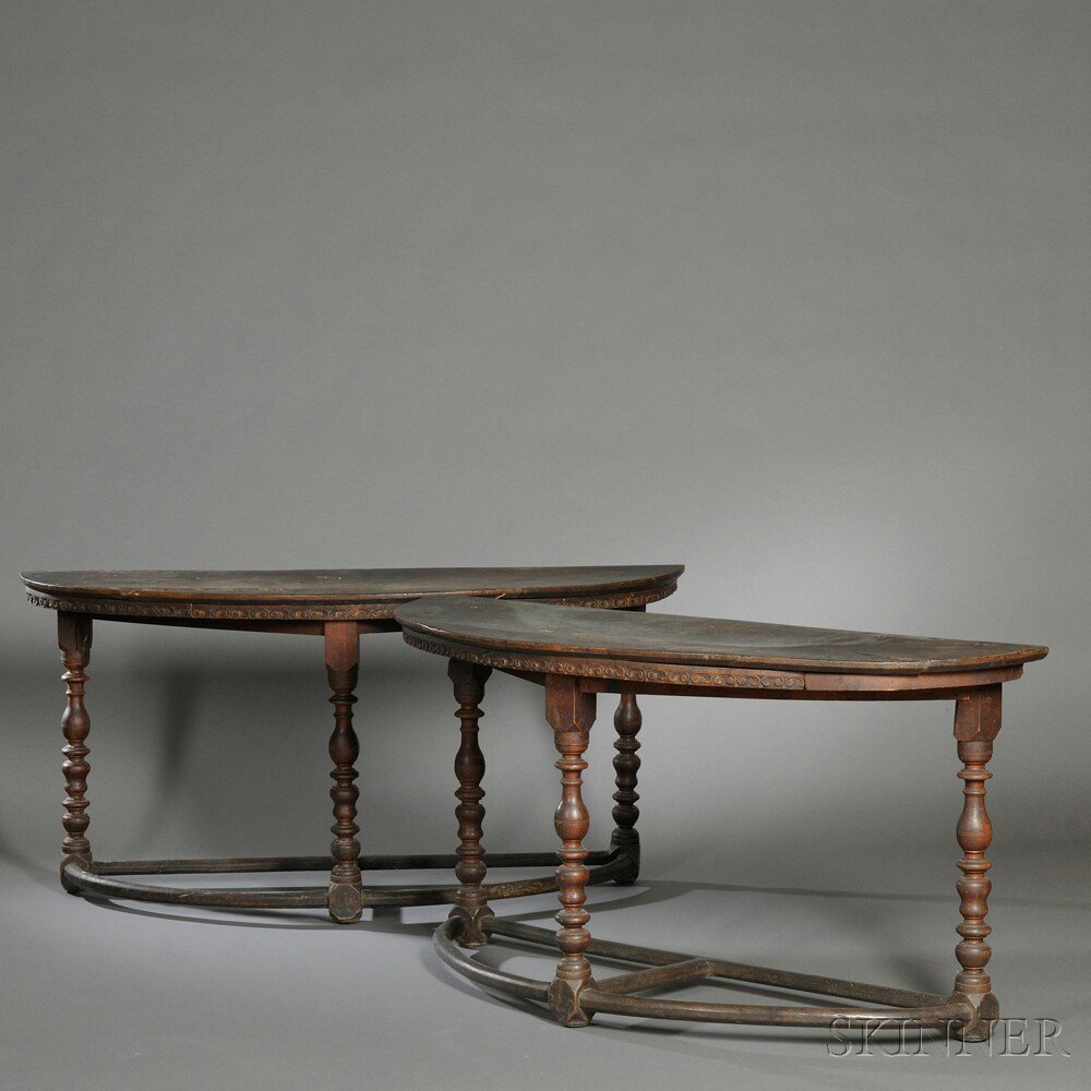 Appraisal: Pair of Italian Renaissance Demilune Walnut Console Tables th th