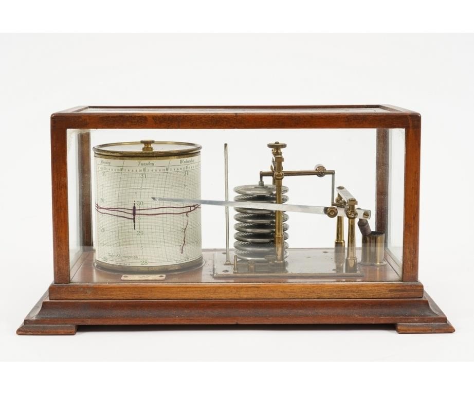 Appraisal: Mahogany glass cased barometer barograph by Short Mason Tycos circa