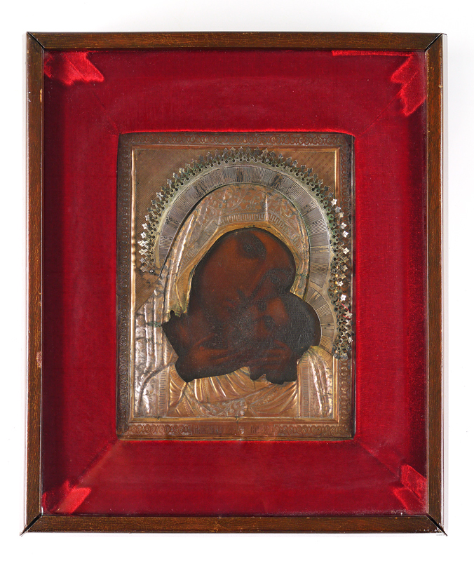 Appraisal: RUSSIAN SILVER ICON Most likely th C or earlier Mary